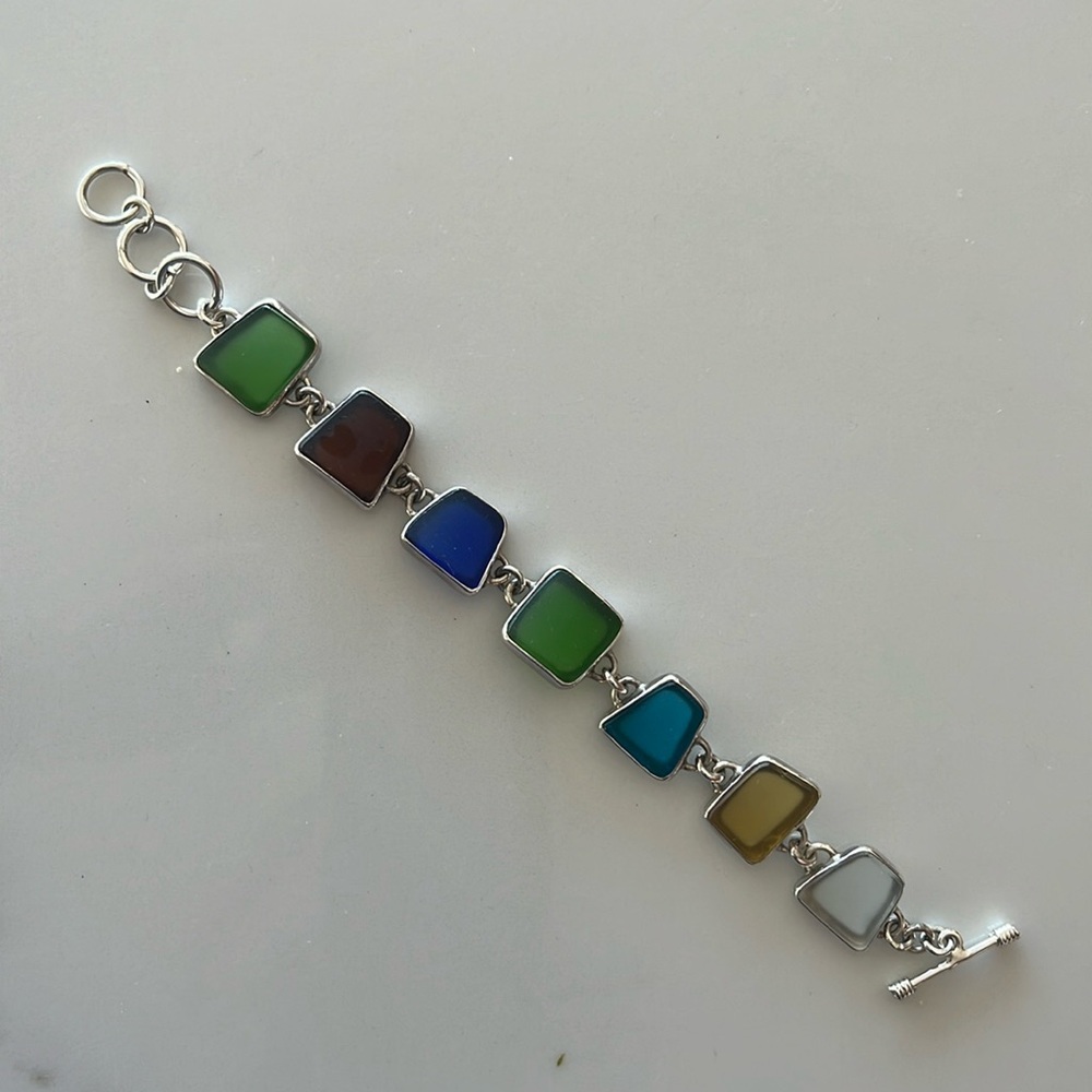 Beach glass and sterling silver bracelet